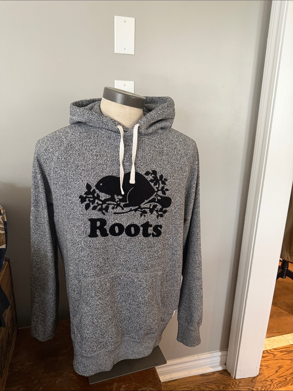 Roots Grey Heather Hoodie with Black Beaver Logo